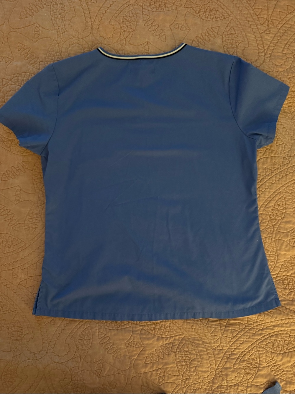 Koi Periwinkle V-Neck Scrub Top with Navy and White Stripe Trim - Picture 6 of 7